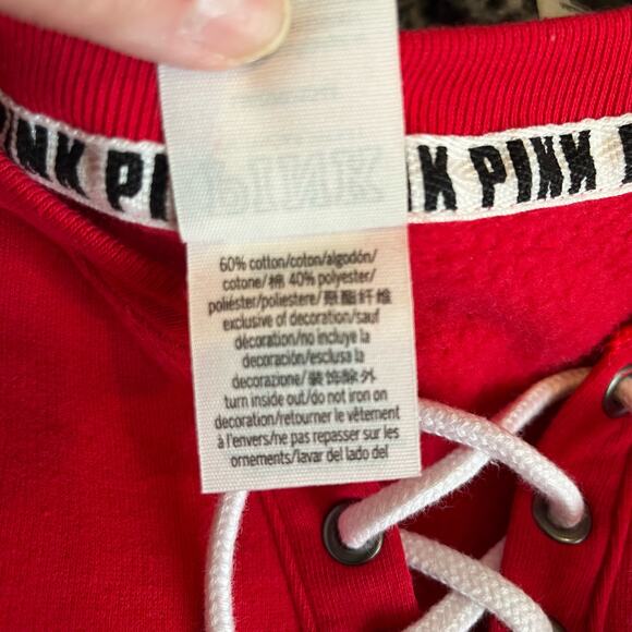 Victoria's Secret Pink Snowflake Sweatshirt Top Large Red White Ties Tunic Top - Picture 8 of 8